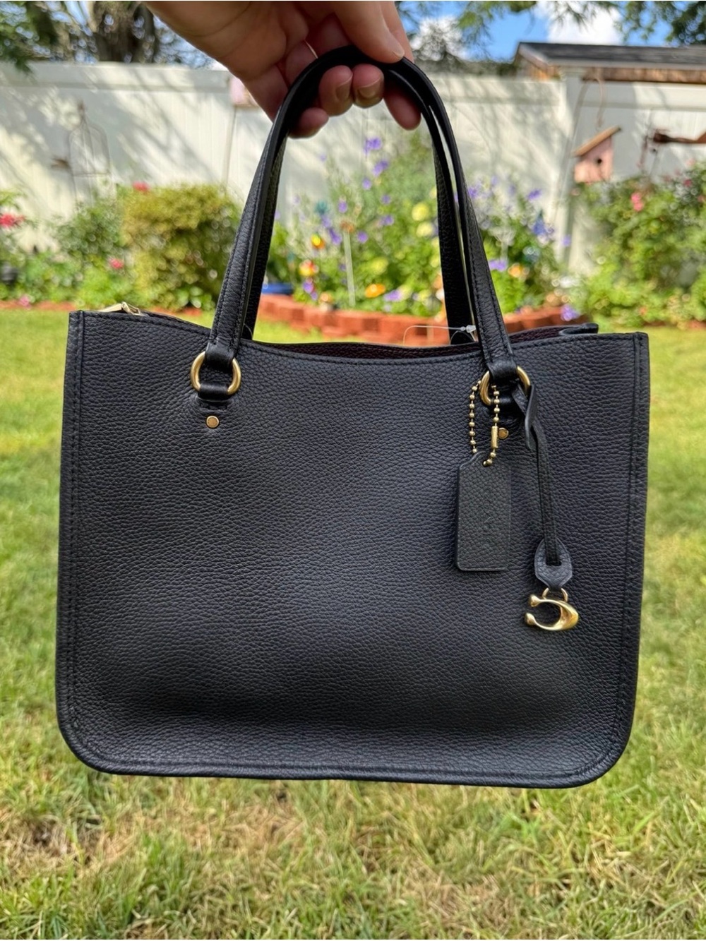 Coach Tyler Carryall 28 Black Pebbled Leather Tote with Gold Hardware
